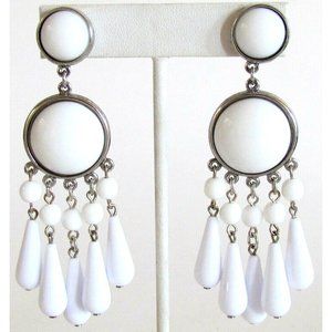 Women's Earrings Chandelier Designer Ben-Amun White Bead Resin 31/2 inch Long